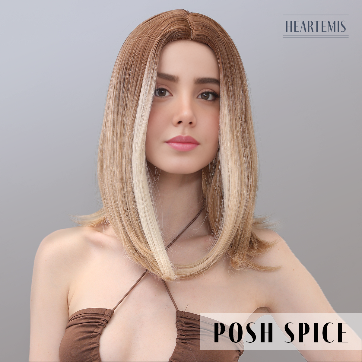 Posh Spice 16 inch Ombre White Gold Straight Bob without Bangs