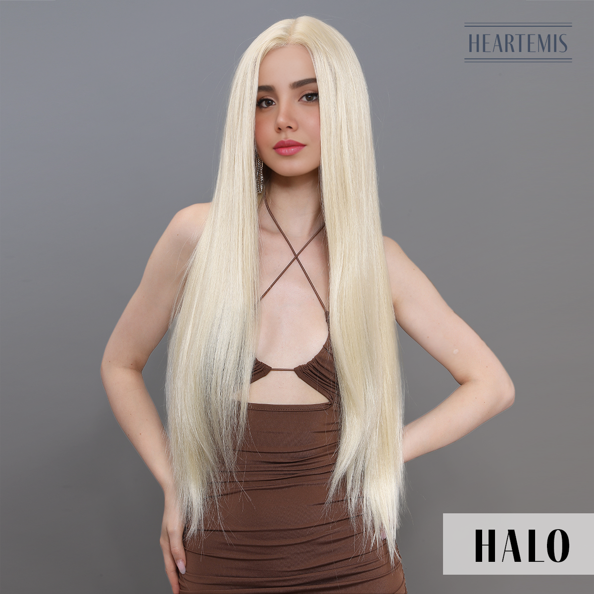 Halo 34 inch Blonde Straight without Bangs Synthetic Lace Front