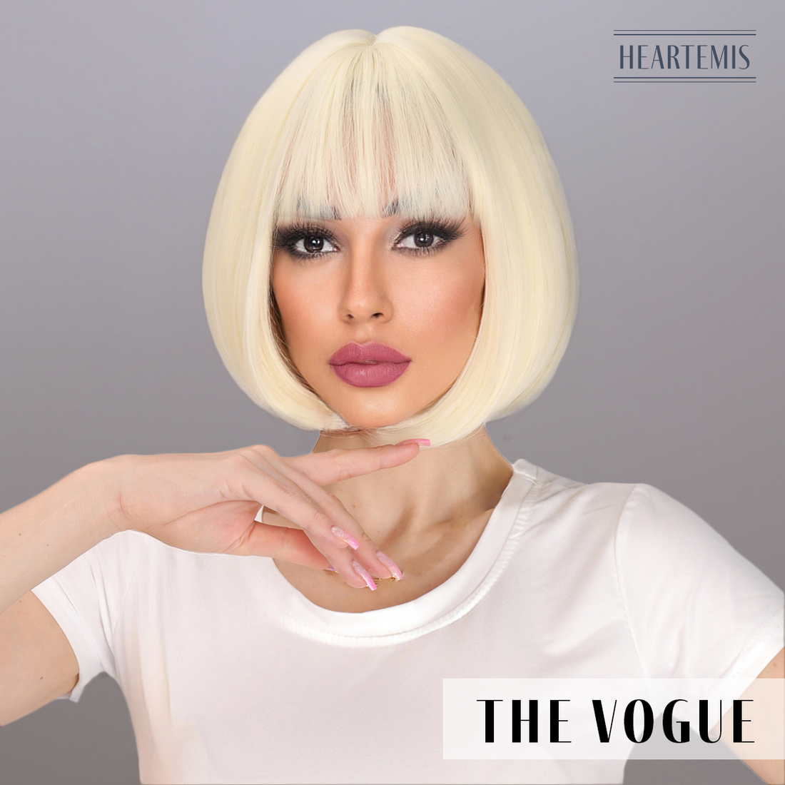 The Vogue 12 Inch Blonde Straight Bob With Bangs Synthetic Wig Heartemis 