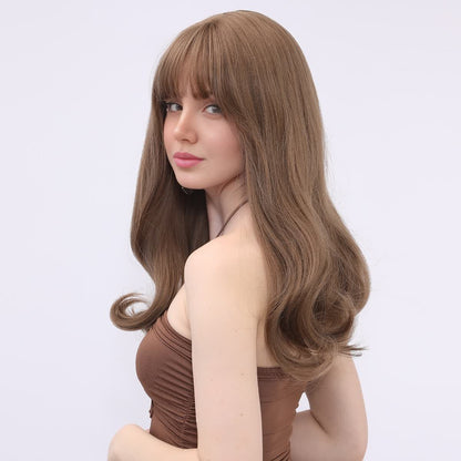 [Dark Truffle] 20-inch Brown Loose Wave with Bangs (Synthetic Wig)