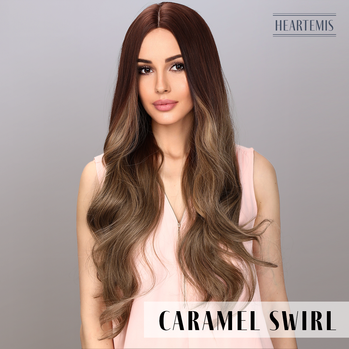 [Caramel Swirl] 32-inch Brown Loose Wave without Bangs (Synthetic Wig)