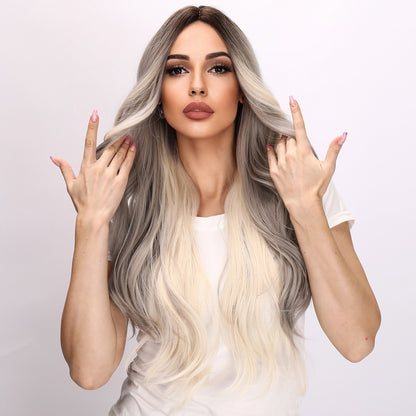 [Silver Mist] 30-inch Silver Loose Wave without Bangs (Synthetic Wig)