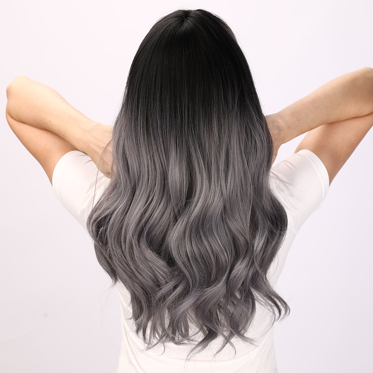 Charcoal Smoke 22 inch Ombre Grey Loose Wave with Bangs